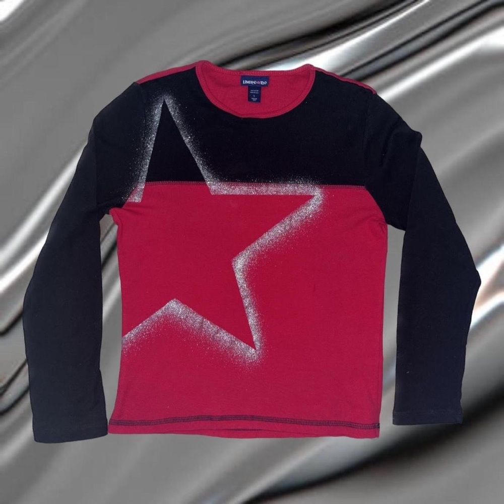 Vintage 2000s Limited Too red & navy glitter star top.
